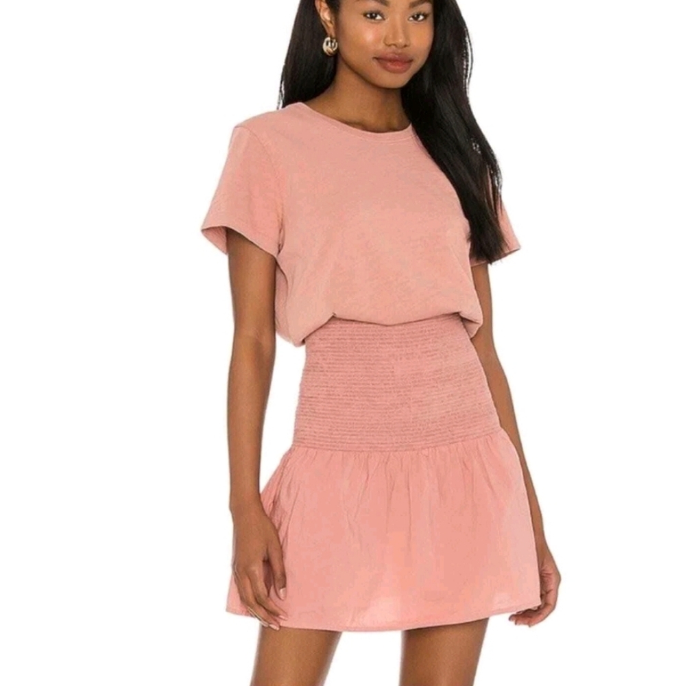Nation LTD Kacy Combo Dress Pink Glaze Short Smocked Designer Boho Summer Size M
